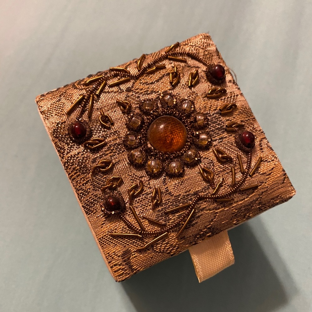 90’s Vintage Satin Jewelry Box w Gems